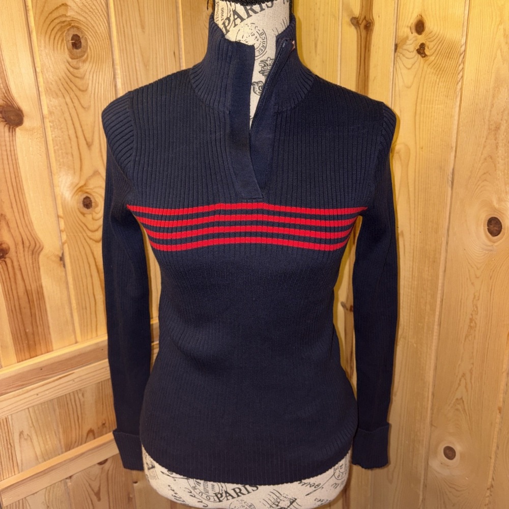 New Vintage 2003 Y2K Polo Jeans Company Ribbed Sweater Navy Collegiate Nos Red
